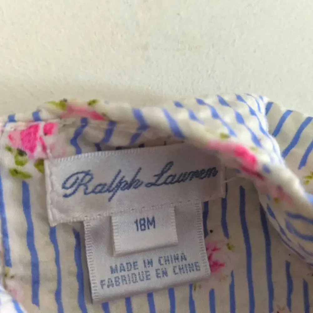 Ralph Lauren Dress Baby Girls Size 18m Blue Stripe Floral Sundress
